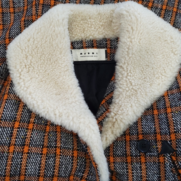 Marni Shearling Wool Check Plaid Toggle Coat - Picture 4 of 14